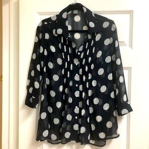 Neiman Marcus semi-sheer polka dot blouse